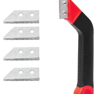 Zaptec Grout Remover Tool - Angled Hand Saw Rake Joint Scraper with 4 Tungsten Carbide Blades